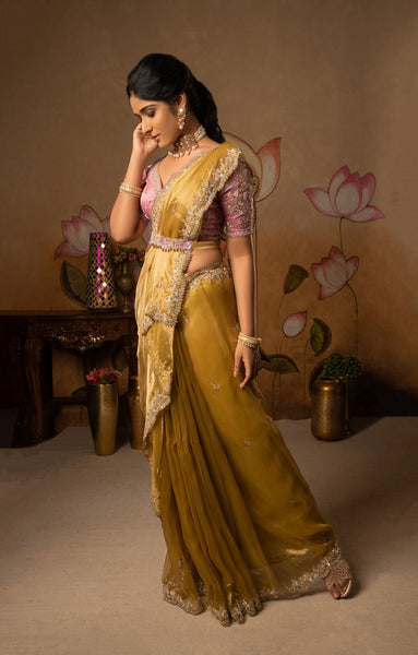 Antara - Yellow Silk Tissue Bridal Saree