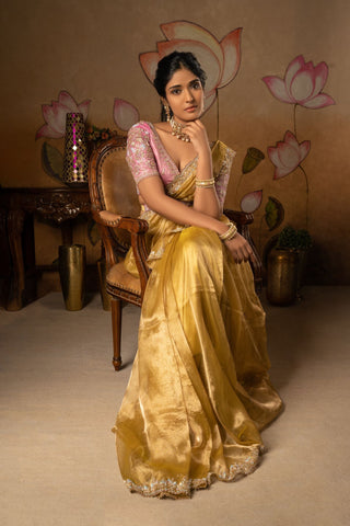 Antara - Yellow Silk Tissue Bridal Saree