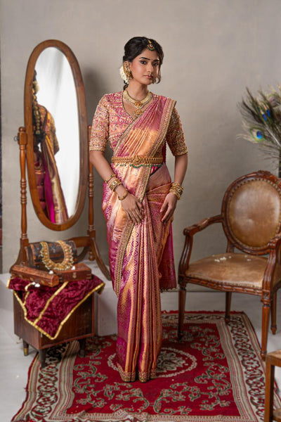 Gold Pink Kanchee Tissue Saree