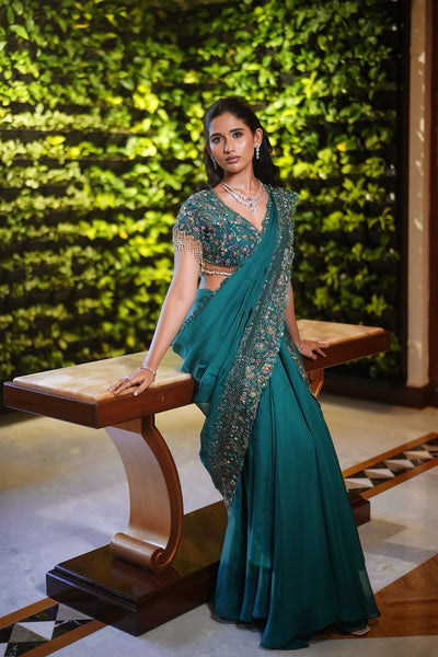 Teal Green Organza Lehenga