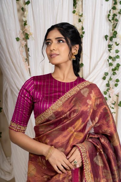 Mulberry Wine Floral Tissue Saree