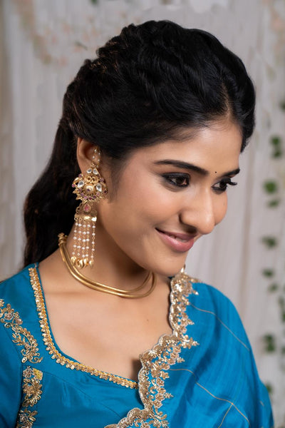 Sapphire Peacock Kanjeevaram Silk Saree With Blouse