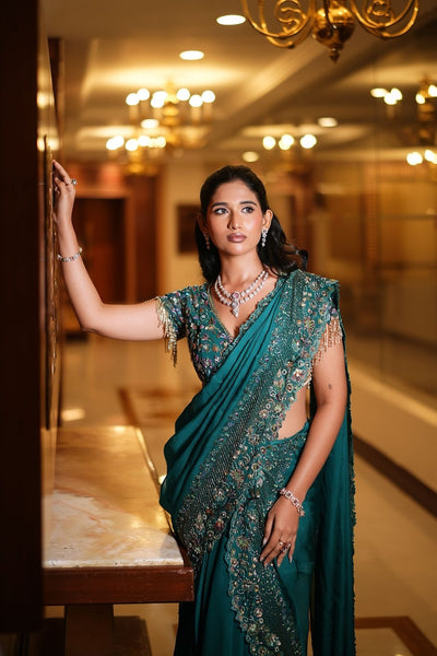 Teal Green Organza Lehenga