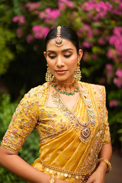 Yellow Tissue Banarasi Saree With Blouse