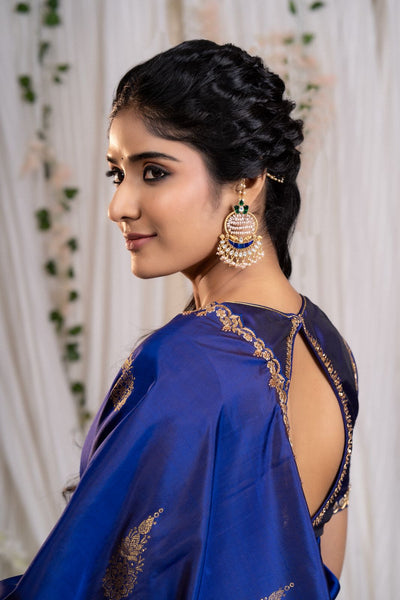 Midnight Royal Blue Kanjeevaram Silk Saree With Blouse