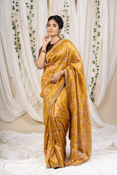 Yellow Floral Tissue Saree