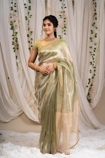 Green Tissue Saree With Blouse