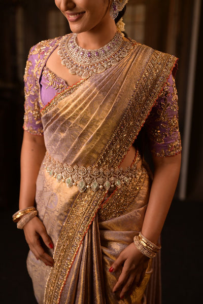 Gold Lavender Kanchee Tissue Saree