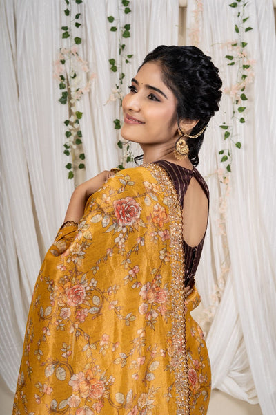 Yellow Floral Tissue Saree