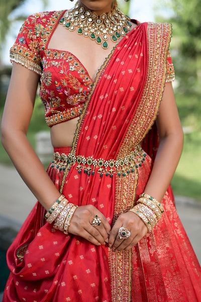 Cherry Red Silk Tissue Lehenga