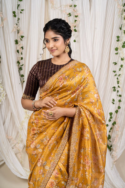 Yellow Floral Tissue Saree