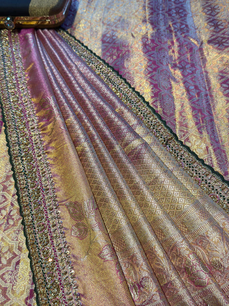 Soft Rose Pink Kanchee Tissue Saree