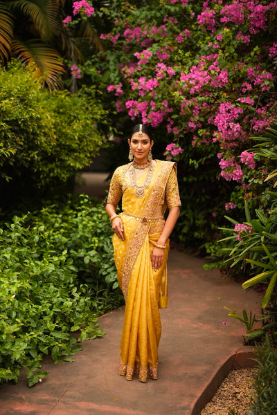 Yellow Tissue Banarasi Saree With Blouse