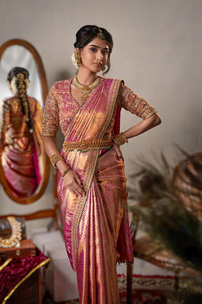 Gold Pink Kanchee Tissue Saree