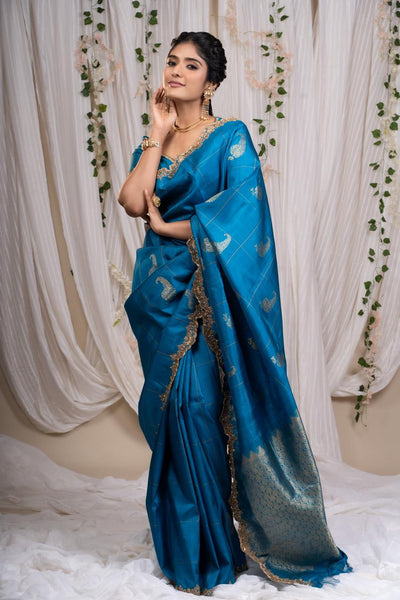 Sapphire Peacock Kanjeevaram Silk Saree With Blouse