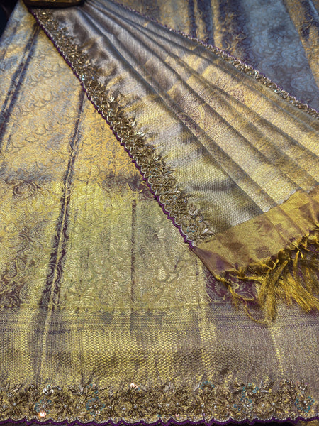 Gold Regal Purple Kanchee Tissue Saree