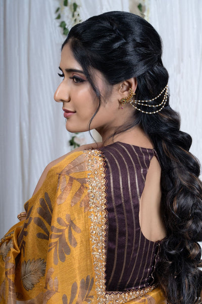 Mustard Yellow Floral Tissue Saree