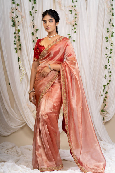Red Tissue Saree With Blouse