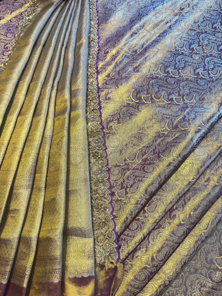 Gold Regal Purple Kanchee Tissue Saree