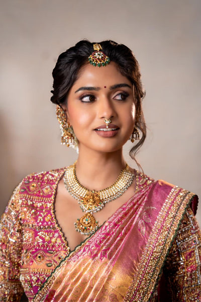 Gold Pink Kanchee Tissue Saree
