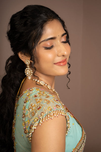 Aqua Breeze Blue With Mustard Gold Silk Lehenga