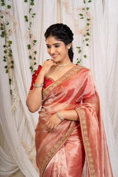 Red Tissue Saree With Blouse