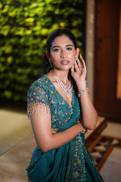 Teal Green Organza Lehenga