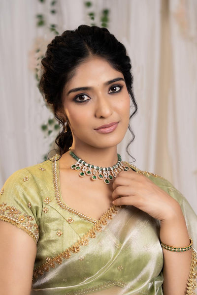 Green Tissue Saree With Blouse