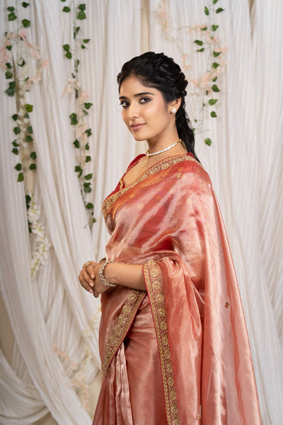 Red Tissue Saree With Blouse