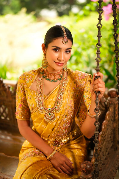 Yellow Tissue Banarasi Saree With Blouse