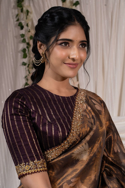 Coffee Brown Floral Tissue Saree
