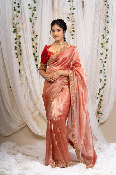 Red Tissue Saree With Blouse