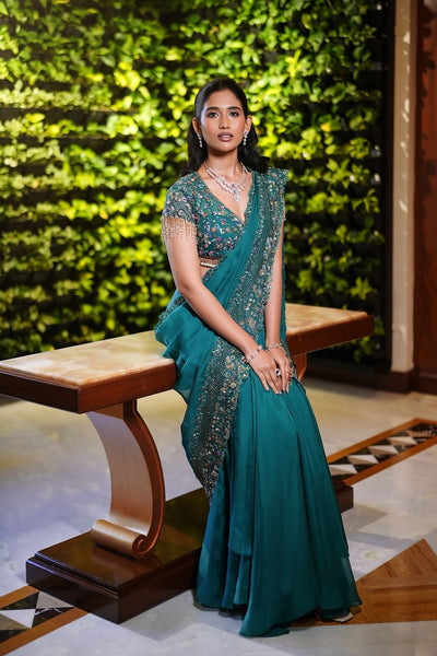 Teal Green Organza Lehenga