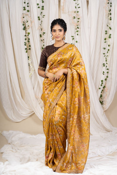 Yellow Floral Tissue Saree