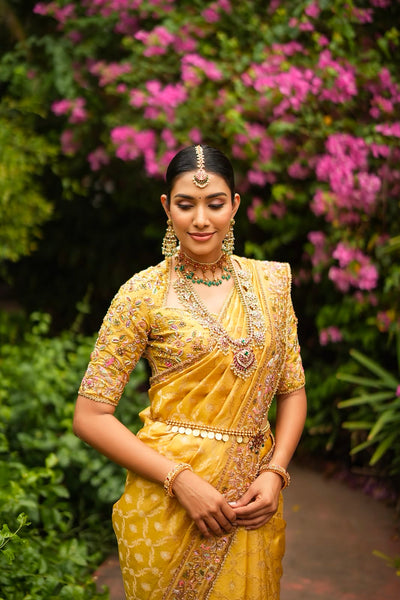 Yellow Tissue Banarasi Saree With Blouse