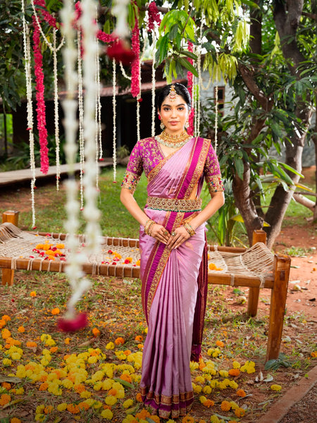 Lavender & Royal Magenta Kancheepuram Silk Saree – Double Border