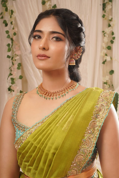 Parrot Green Kanjeevaram Silk Saree With Blouse