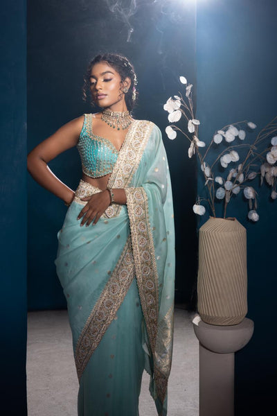 Aqua Mist Tissue Embroidered Saree