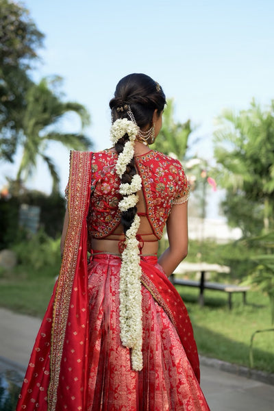 Cherry Red Silk Tissue Lehenga