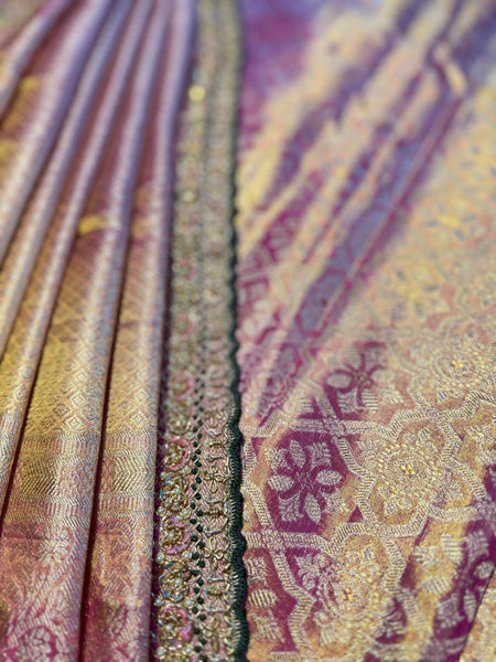 Soft Rose Pink Kanchee Tissue Saree