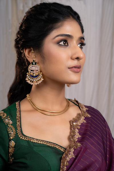 Regal Plum With Emerald Kanjeevaram Silk Saree With Blouse
