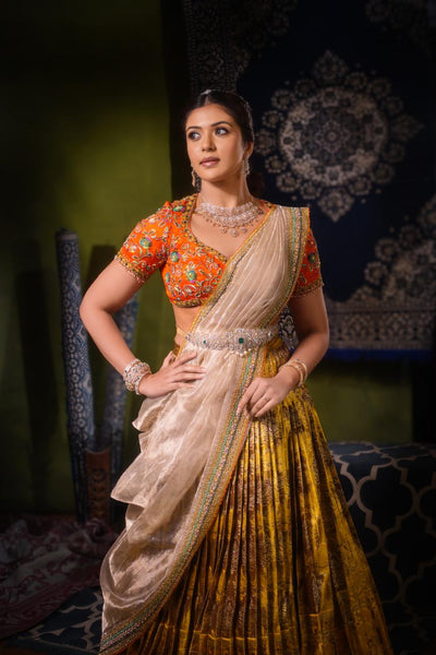 Antara Bronze Gold Kancheepuram Tissue Lehenga