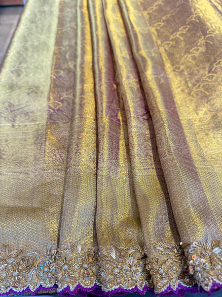 Gold Regal Purple Kanchee Tissue Saree
