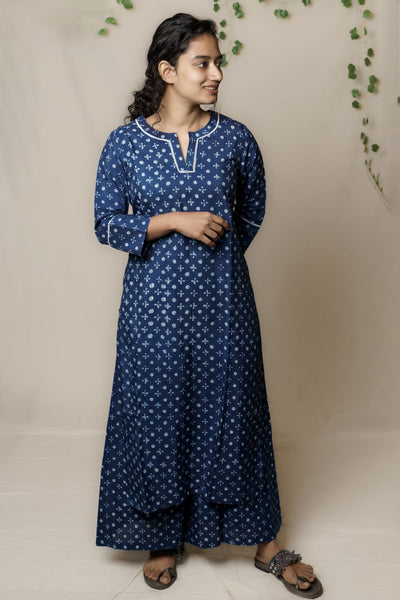 Blue Printed Assam Silk Co-Ord