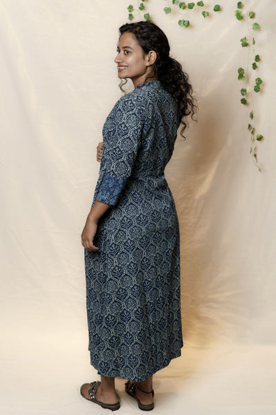 Indigo Printed V-neck Yoke Dress