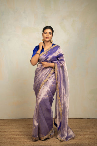 Antara - Blue Silk Tissue Embroidered saree
