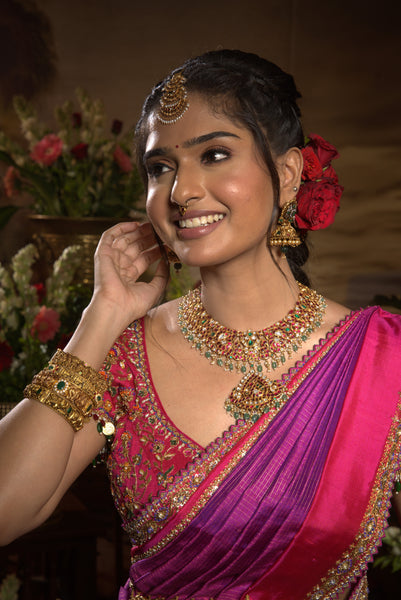 Purple & Magenta Kancheepuram Silk Saree – Double Border