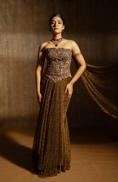 Antique Bronze Corset & Drape Skirt