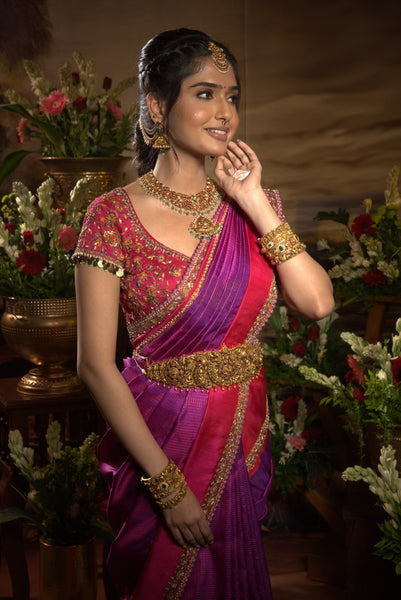 Purple & Magenta Kancheepuram Silk Saree – Double Border