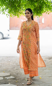 Pure Chanderi Silk In Orange Co-ord Set